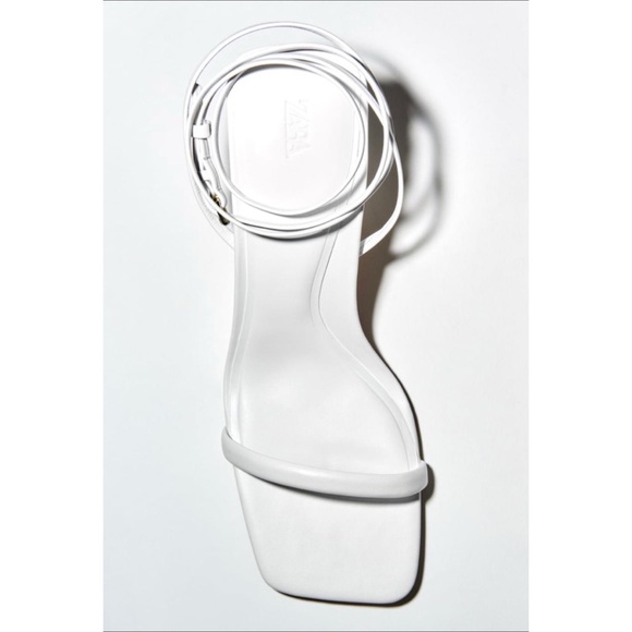 NWT Zara White Square Toe Wrap Heeled Sandals - Picture 6 of 14